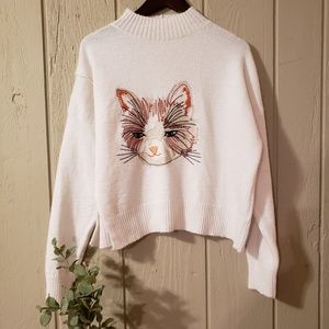 Anthropologie White "Miaou" Turtleneck Sweater